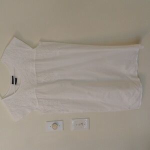 Madison Matthews small white embroidered shift dress bohemian preppy cottagecore